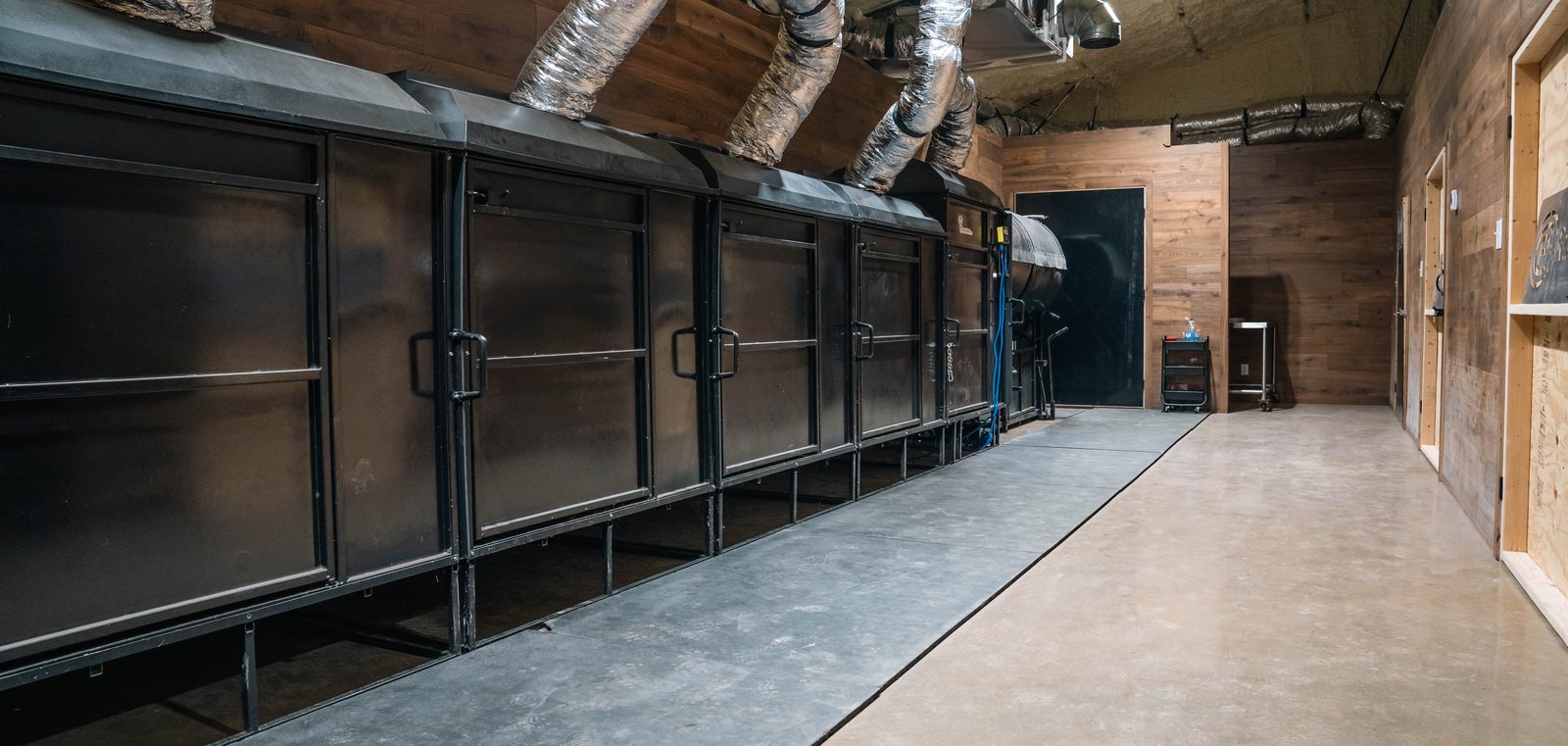 The climate-controlled handling facility at Crown Point Whitetails, used for AI and veterinary work